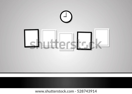 Picture frame and clock on the wall design vector