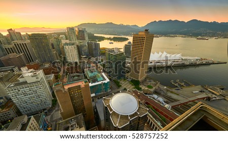 Sunset seen from the Vancouver lookout tower, British Columbia, Canada.