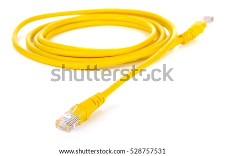 yellow network cable, isolated on white background