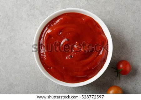 Red tomato vegetables sauce, food top view