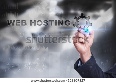 Businessman is drawing on virtual screen. web hosting concept.