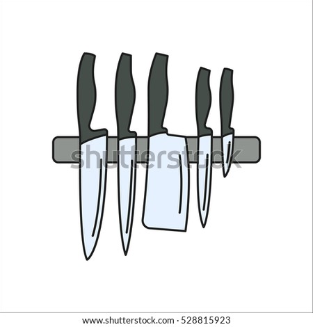 Knife set on stand symbol sign flat, colorful icon on background