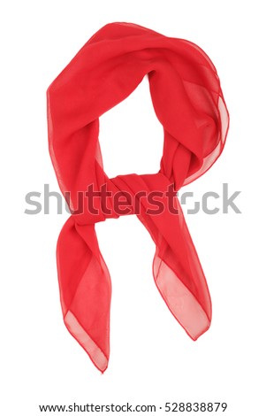 Red silk scarf isolated on white background. Female accessory. Royalty-Free Stock Photo #528838879