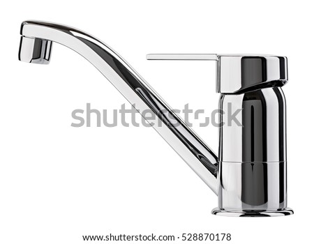 Mixer cold hot water. Modern faucet  bathroom.  Kitchen tap  . Isolated  white background. Chrome-plated metal.