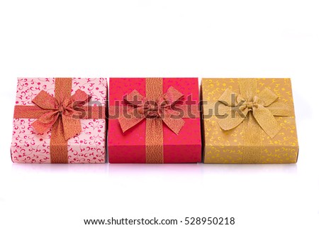 Beautiful color paper gift box for christmas and happy new year on white background isolated.