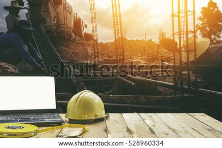 Site office and concrete working background 