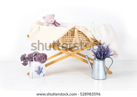 Studio . lavender. Crib . flowers. Violet. toys
