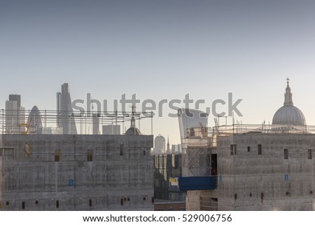 Tall buildings above the construction site