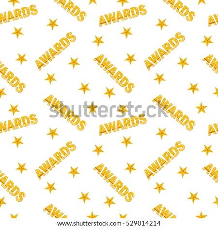 Seamless pattern of trophy sports awards in flat design style. Sports and business awards vector. Victory prize cup achievement and champion win competition. Objects isolated on white background.