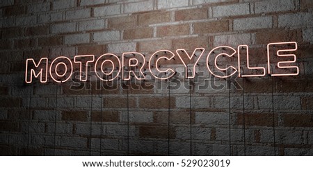 MOTORCYCLE - Glowing Neon Sign on stonework wall - 3D rendered royalty free stock illustration.  Can be used for online banner ads and direct mailers.
