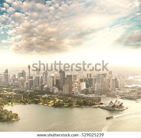 Sydney aerial skyline, Harbour area.