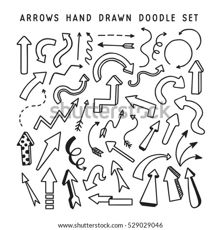 Hand drawn arrows doodle set. Hand crafted design elements for decoration. Vector illustration.