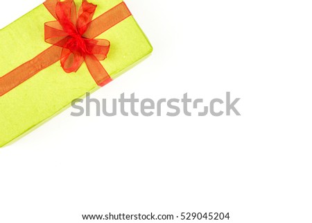 Christmas gift boxes isolated on white background. Top view with copy space