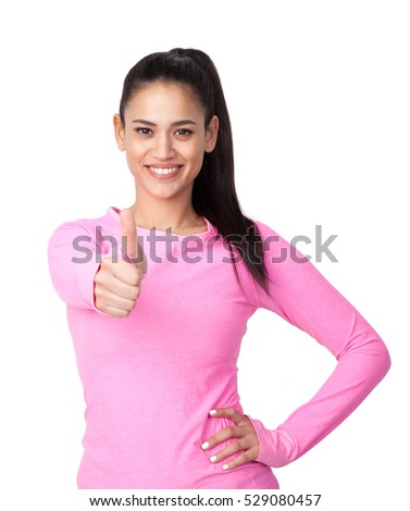 Beautiful girl is showing the thumb up