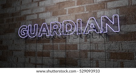 GUARDIAN - Glowing Neon Sign on stonework wall - 3D rendered royalty free stock illustration.  Can be used for online banner ads and direct mailers.
