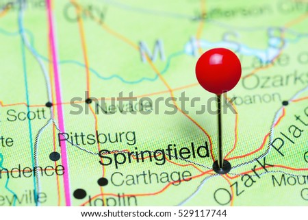 Springfield pinned on a map of Missouri, USA
