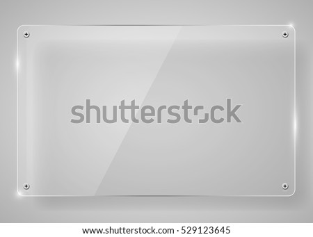 Realistic horizontal transparent glass frame with shadow. Modern background. Vector illustration Royalty-Free Stock Photo #529123645