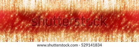Red Christmas Bakground with Golden glitter or circle bokeh lights. Panoramic view