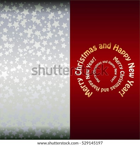 Merry Christmas and Happy New Year! Gold text on a red background. Silver stars.