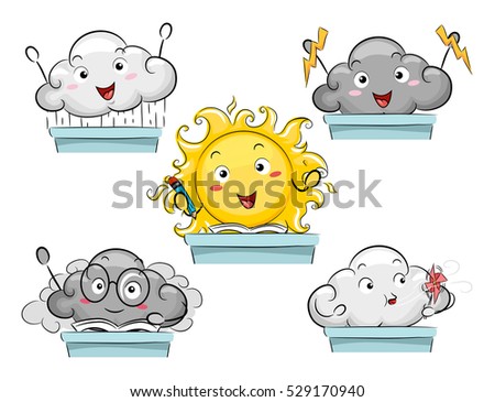 Mascot Illustration Featuring the Personification of Different Weather Conditions