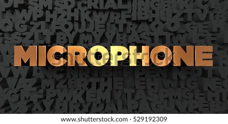 Microphone - Gold text on black background - 3D rendered royalty free stock picture. This image can be used for an online website banner ad or a print postcard.