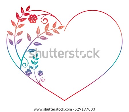 Beautiful heart-shaped flower frame with gradient fill. Color silhouette  frame for advertisements, wedding and other invitations or greeting cards. Raster clip art.
