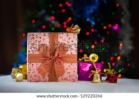 Close up of beautiful paper gift box for christmas and happy new year.