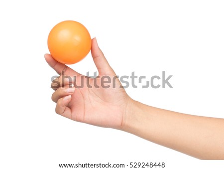 hand holding Plastic ball isolated on white background