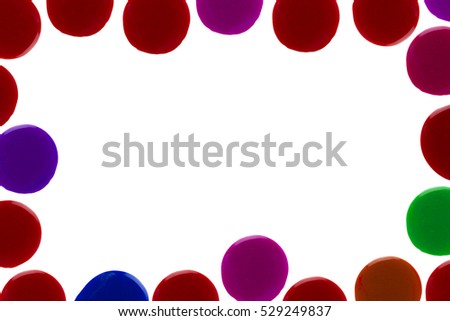 Colorful lip gloss drop around border with empty space