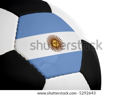 Argentinean flag painted/projected onto a football (soccer ball).  Isolated on a white background.
