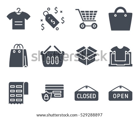 ecommerce business finance shop shopping icon vector illustration solid glyph set pack silhouette