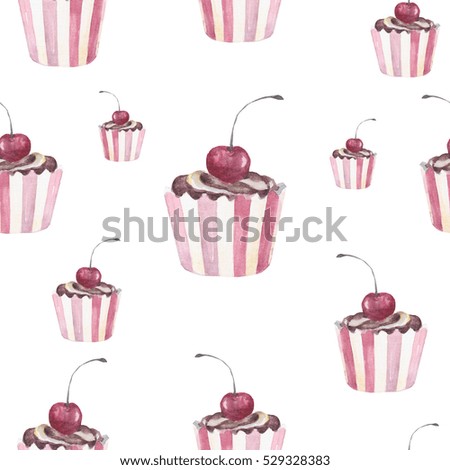 Cup cake watter color seamless pattern