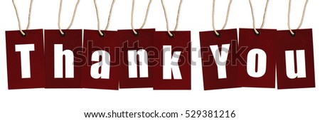 THANK YOU Word on red tags Isolated on White Background