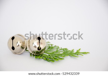 Christmas tree decoration , Golden bell and ribbon.
