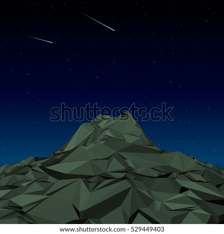 Green Mountain low polygon landscape night. Vector