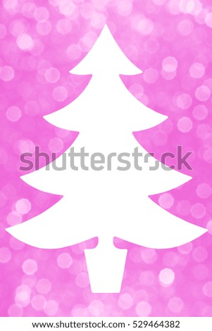 A white Christmas tree silhouette on a soft, sparkling pink bokeh background. Plenty of room for text or copy space. A classic festive design great for many ideas or concepts. Flat layout vertical