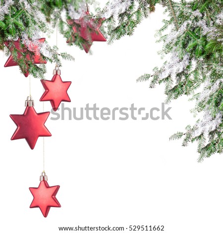 red stars ornaments on a white  background Christmas