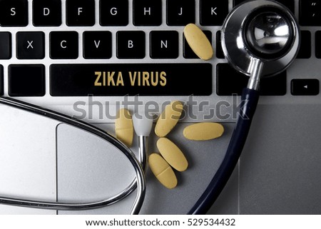 Zika virus word with stethoscope on keyboard- health concept. Medical conceptual