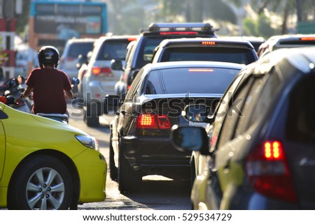 traffic jams in the city, road, rush hour Royalty-Free Stock Photo #529534729