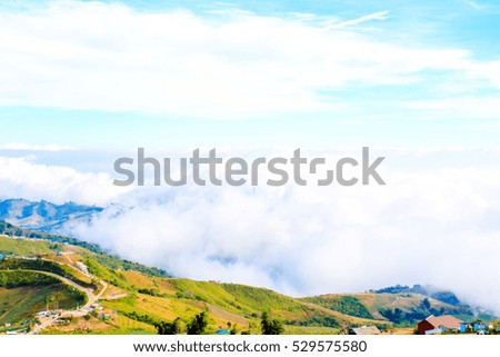Beautiful and famous travel location The landscape photo, beautiful sea fog in morning time at Phu Tub Berk Viewpoint, Phu Hin Rong Kla National Park in Thailand
