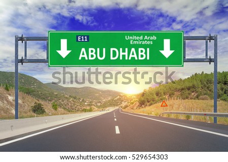 Abu Dhabi road sign on highway