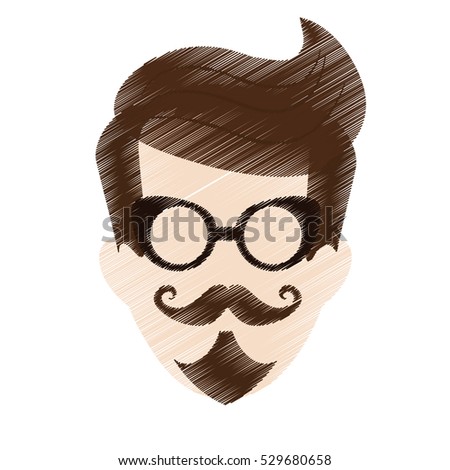 cartoon man face with mustache and glasses. hispter style concept. sketch colorful design. vector illustration