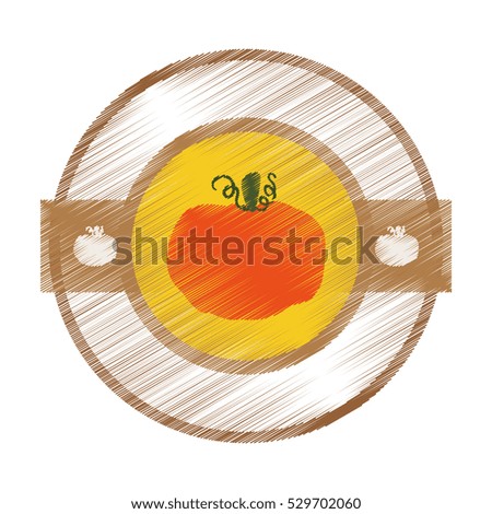 seal stamp with pumpkin icon over white background. colorful and sketch design. vector illustration