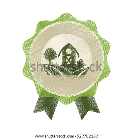 seal stamp with farm barn icon over white background. colorful design. vector illustration