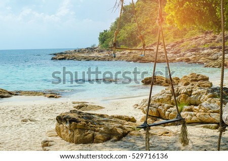 Blue sea and blue sky on the beach in Thailand, Summer on the beach,Relaxing at the sea,Chilling time,