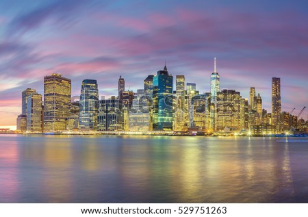 Night Lights of Famous Manhattan Skylines, New York City, USA