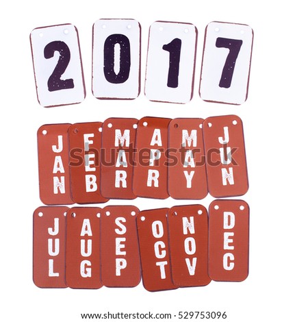 2017 date and 12 months calendar symbols Isolated on a white background.
