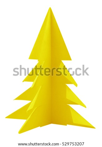 Yellow christmas tree made of paper isolated on white. Clipping path included.