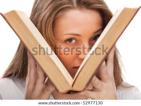 Beautiful blonde student woman with book