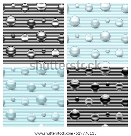 Set of seamless op art pattern. Optical illusion of volume.